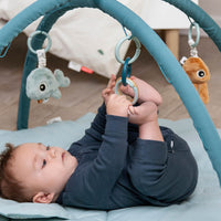 Jouw kleintje kan heerlijk liggen en spelen op deze fantastische babygym in de variant sea friends grey van het merk Done by Deer. Deze schattige babygym is inclusief mat in een schattige kogelvis vorm. VanZus