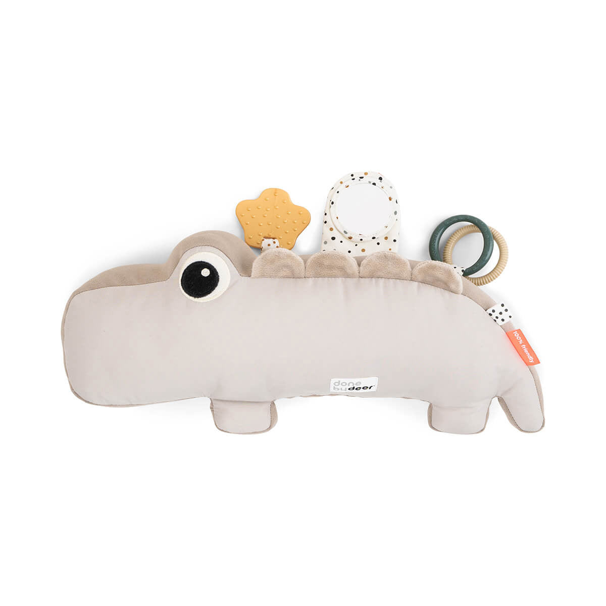 Met het Done by Deer tummy time activiteitenspeeltje croco sand in de vorm van een krokodil versterk je de nek en rug van je baby en laat je kindje tegelijkertijd genieten van leuk speeltjes. VanZus.