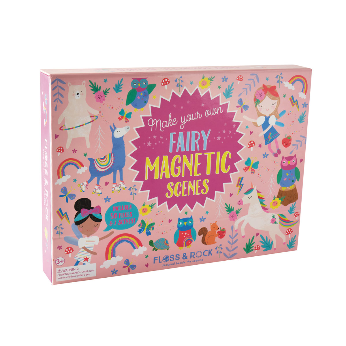 Met de Floss&Rock Rainbow Fairy magnetic play scenes bepaal jij het verhaal! In deze set vind je 2 verschillende achtergronden, 1 van een bos en 1 van een pretpark, en 50 magnetische stukjes. VanZus.