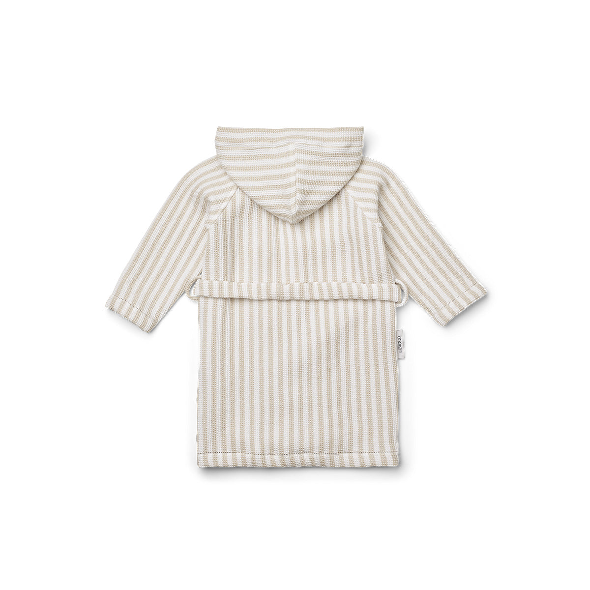 De zachte gestreepte badjas gray stripes crisp white/sandy van Liewood met bindriem en capuchon is een echte eyecatcher. Houdt jouw kindje droog, warm en comfortabel. Verkrijgbaar in verschillende maten. VanZus