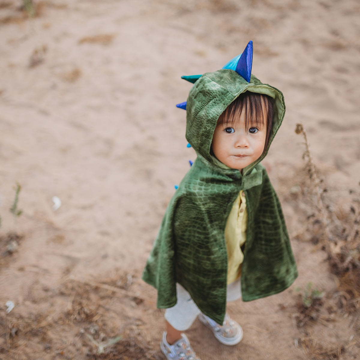 Rawr! Er komt een draak aan! Gelukkig hoeft niemand bang te zijn. Met deze babydraak cape van het merk Great Pretenders ziet je kindje er eigenlijk vooral heel schattig uit. Toch kan je kindje met deze leuke cape helemaal opgaan in zijn of haar fantasie en spannende avonturen beleven als stoere draak! VanZus