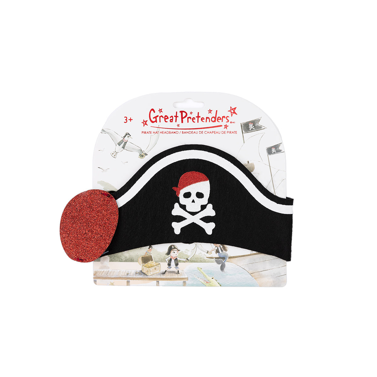 Stap in de wereld van stoere piraten en verken de zeven zeeën met deze piratenhoed hoofdband met ooglapje van het merk Great Pretenders! Deze avontuurlijke accessoires laten de verbeelding van je kindje tot leven komen terwijl hij of zij zichzelf omtovert tot een stoere piraat. VanZus