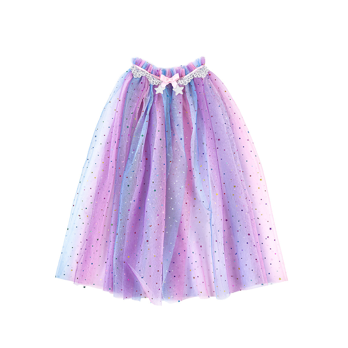 Betreed een wereld van betovering en kleur met deze regenboog unicorn cape met hoofdband van het merk Great Pretenders. Met deze twee te lieve accessoires verandert jouw kleine spruit zo in een magische eenhoorn. VanZus