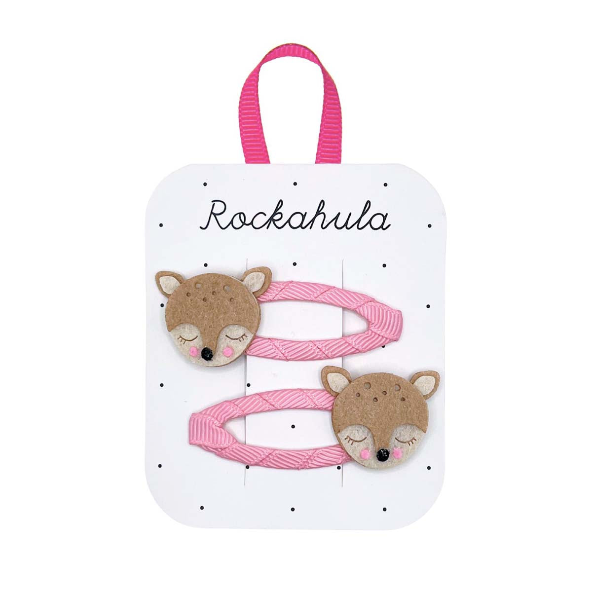 Cuteness overload met Rockahula’s doris deer! De set bestaat uit 2 speldjes, omwikkeld met grosgrain lint en versierd met lieve herten hoofdjes, met schattige roze wangetjes en oortjes. Hip en handig! VanZus