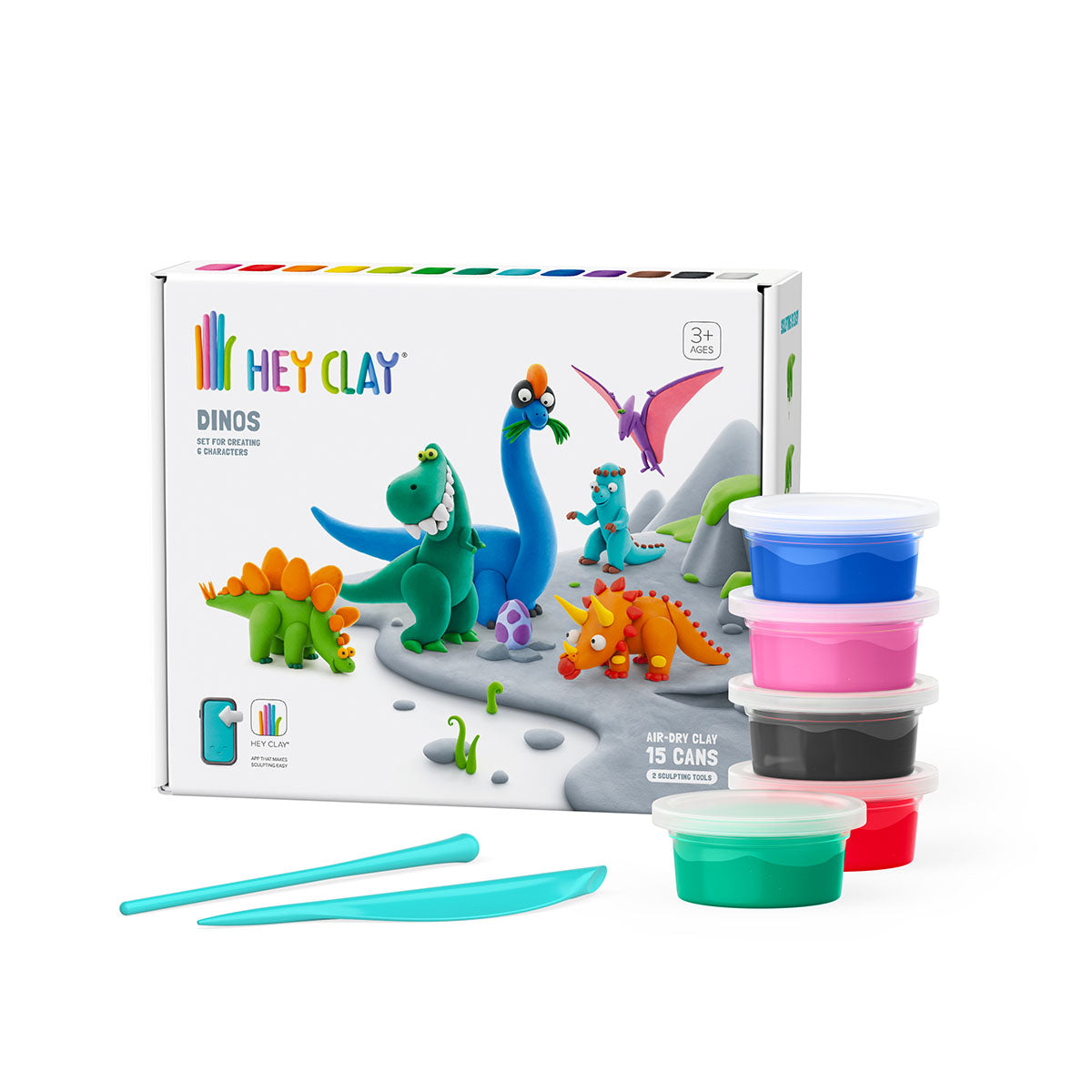Boetseer vrolijk uitziende gekleurde figuurtjes met de boetseerklei én bijbehorende app van HeyClay in de variant Dinos. 15 stuks klei, plakt niet en droogt snel. Voor creatieve en leergierige kinderen. VanZus