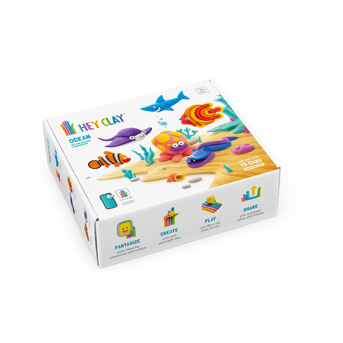 Boetseer vrolijk uitziende gekleurde figuurtjes met de boetseerklei én bijbehorende app van HeyClay in de variant Ocean. 15 stuks klei, plakt niet en droogt snel. Voor creatieve en leergierige kinderen. VanZus