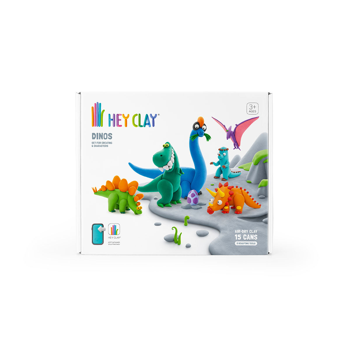 Boetseer vrolijk uitziende gekleurde figuurtjes met de boetseerklei én bijbehorende app van HeyClay in de variant Dinos. 15 stuks klei, plakt niet en droogt snel. Voor creatieve en leergierige kinderen. VanZus