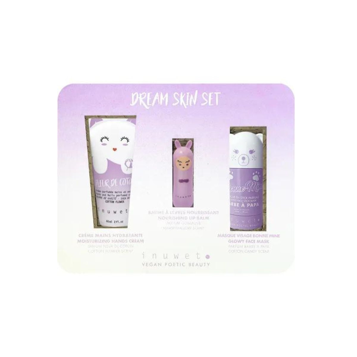 De dream mauve cadeauset van Inuwet bevat drie heerlijke skincare producten met zoete geuren, ideaal als cadeau of verwennerij. Perfect voor verjaardagen en feestdagen. Mix and Match met andere sets! VanZus