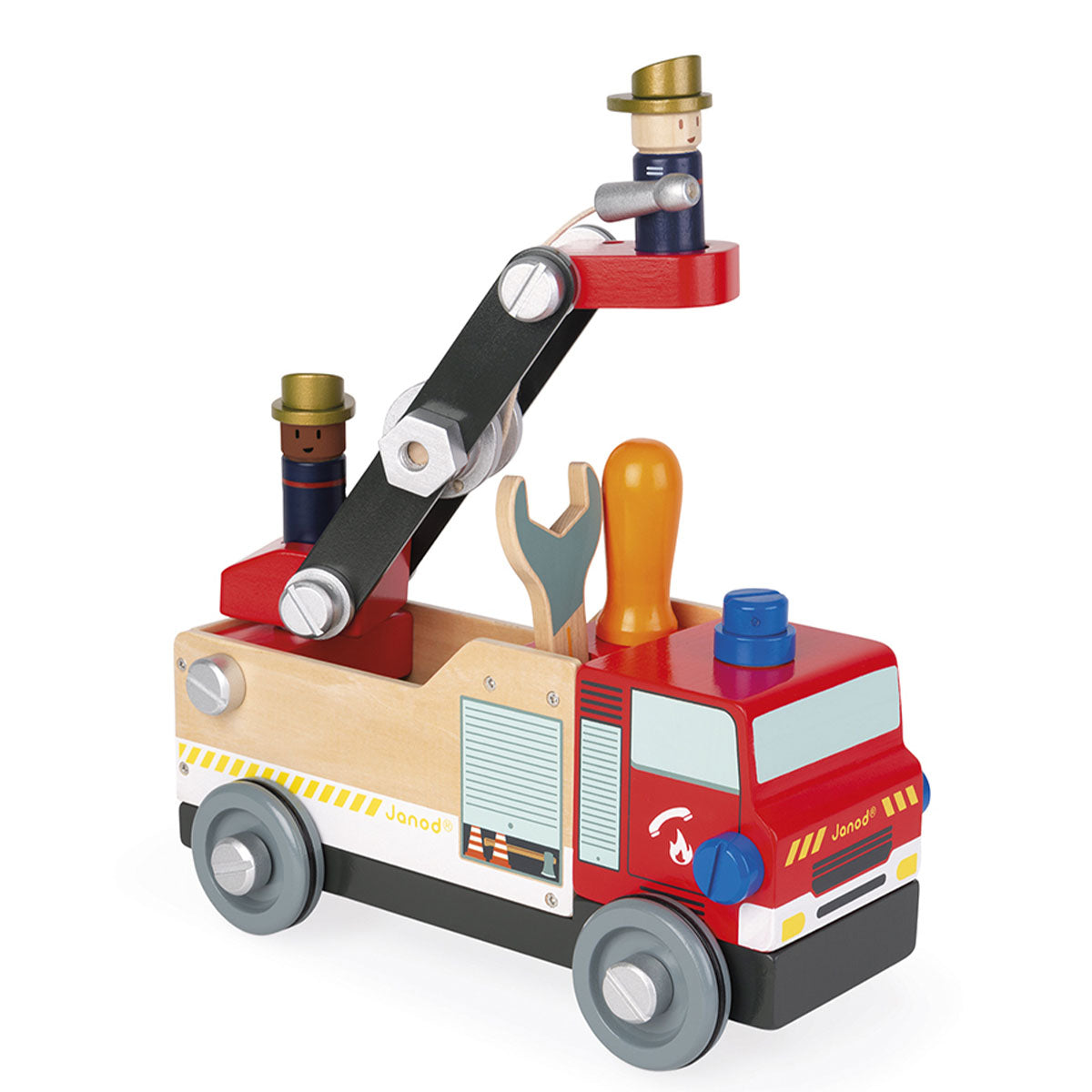 Is jouw kleintje gek op brandweerauto's? dan zal je kindje gegarandeerd urenlang plezier hebben met deze brico'kids brandweerauto van het merk Janod. Deze mooie brandweerauto is eigenlijk 2-1 speelgoed. De brandweerauto moet namelijk eerst gebouwd worden! VanZus