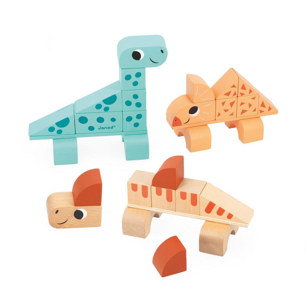 Is jouw kindje gek op dino's? Dan is deze dino cubicosaurus blokkenset van het merk Janod eentje voor in de speelgoedcollectie van je kleintje! Met deze 31-delige blokkenset kan je kindje zijn of haar lievelingsdino's bouwen. VanZus