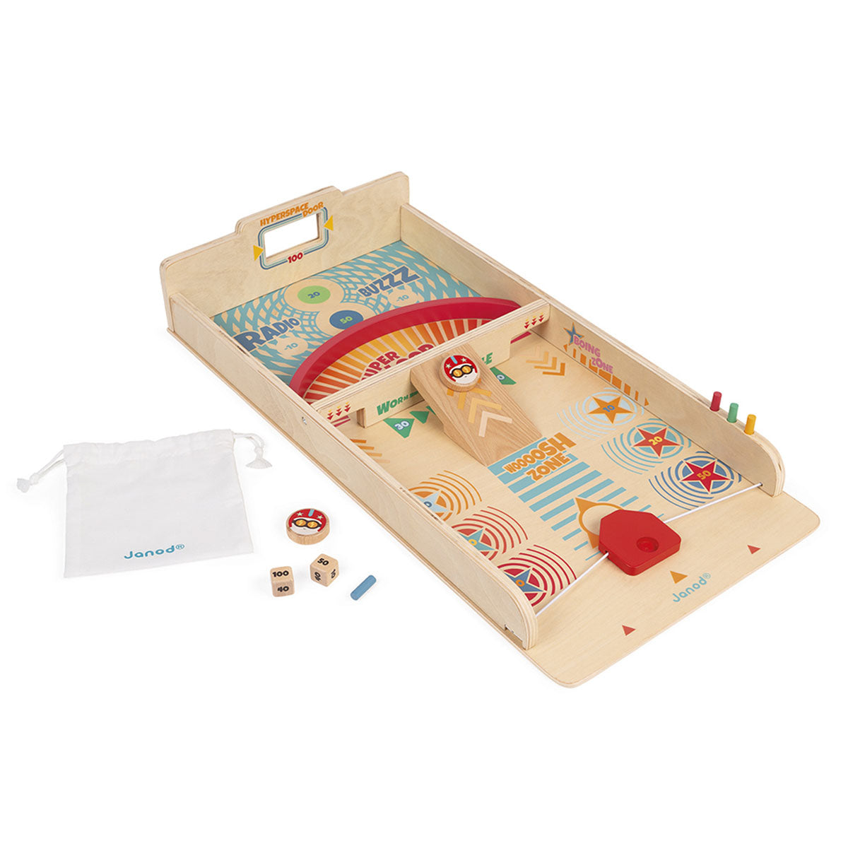 Dit schuifbord spel van het merk Janod is een geweldig spel voor kinderen vanaf 6 jaar. Dit is een houten behendigheidsspel waarbij je het lanceermechanisme gebruikt om de schijf te richten en naar de verschillende kleurzones te sturen. VanZus