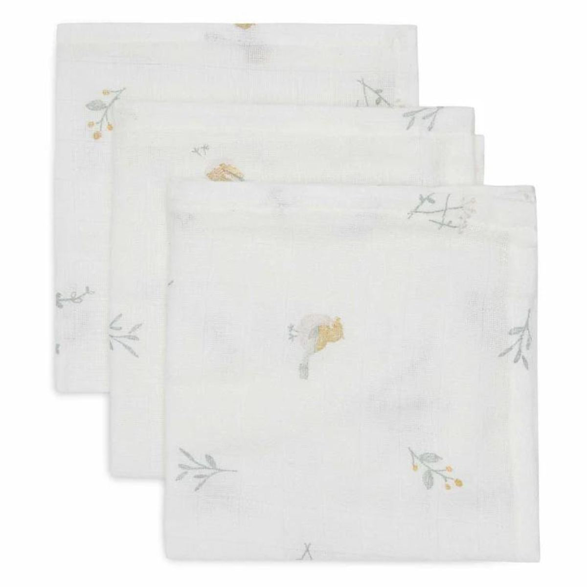 De Jollein lovely birds 3-pack hydrofiele monddoekjes zijn perfect voor het afvegen van mondjes en handjes. Gemaakt van ademend katoen, absorberend en huidvriendelijk. Handig en stijlvol. VanZus