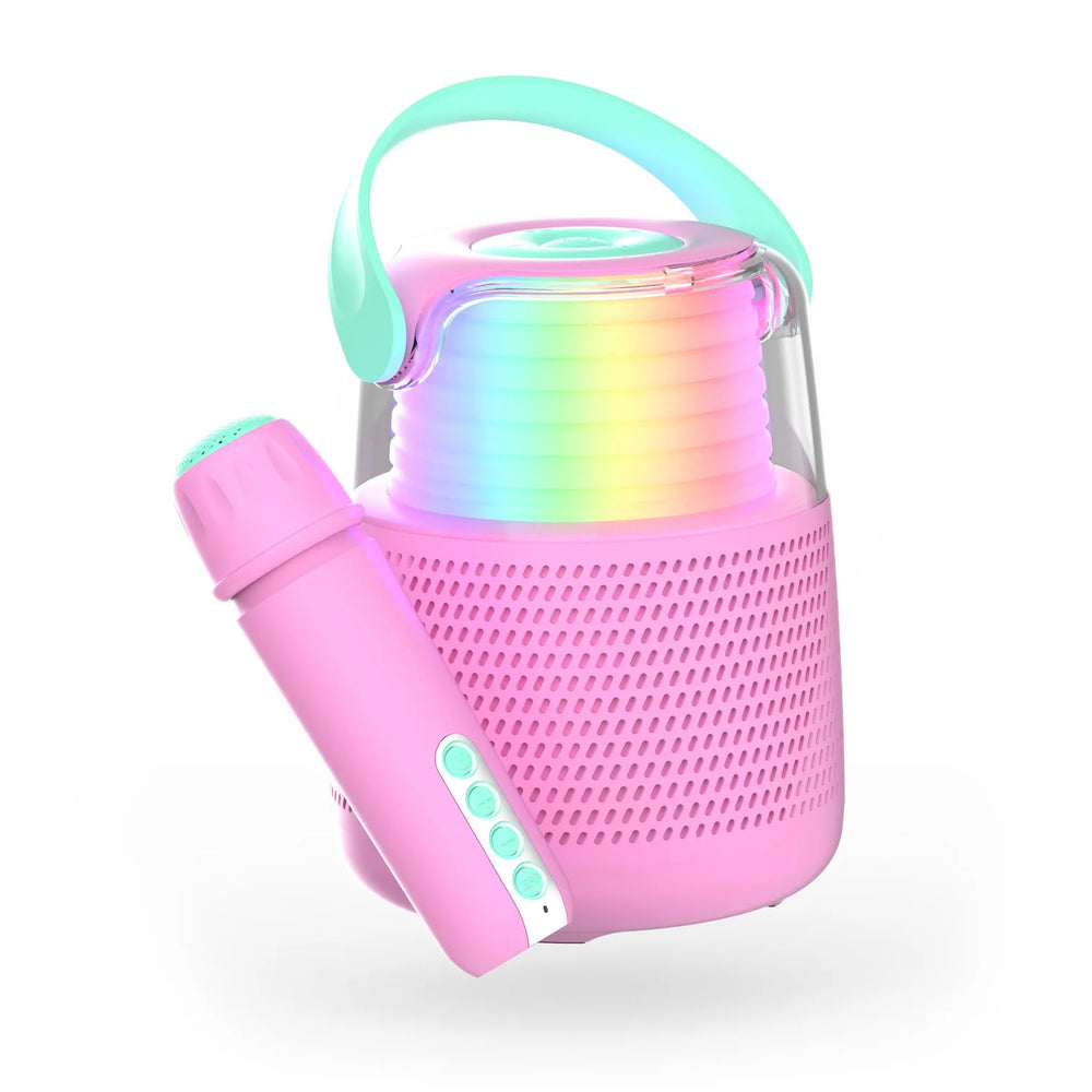 Breng je feestjes naar een hoger niveau met de MOB karaoke speaker KS-80 in pink! Deze speaker biedt helder geluid, achtergrondmuziek, echo-effecten en kleurrijke LED-verlichting. Verbinden via Bluetooth. VanZus