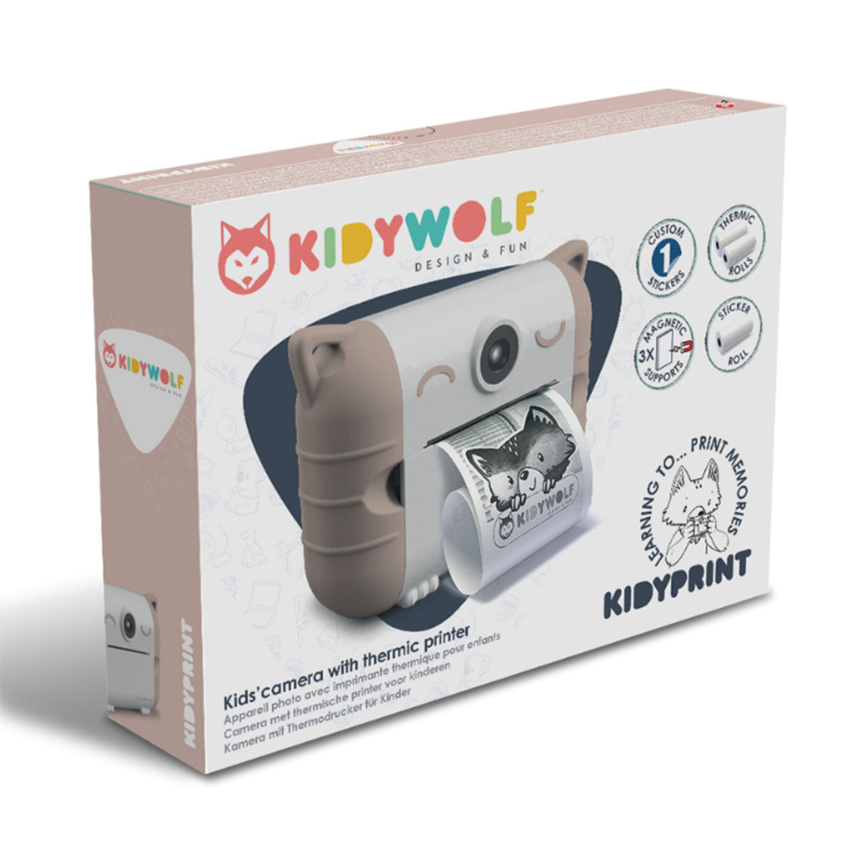 Maak onvergetelijke foto’s met de Kidyprint camera  peach met ingebouwde printer van Kidywolf. De kindercamera print je foto direct uit in zwart-wit. 2.4 HD scherm, USB-C oplaadkabel en 3 rollen fotopapier. VanZus