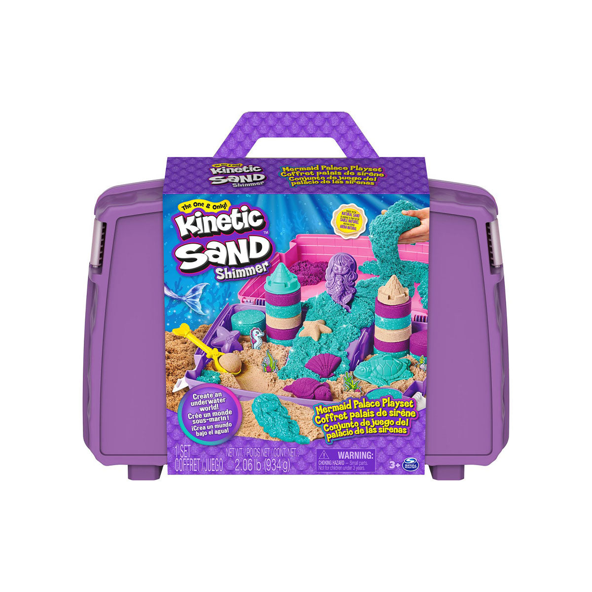 Maak van je zeemeermindromen werkelijkheid met de Kinetic Sand shimmer speelset zeemeermin 930 gram. Deze speelset wordt geleverd met in totaal 907 gram kinetisch zand, inclusief glinsterend groenblauw zand, strandzand en neon paars zand! VanZus