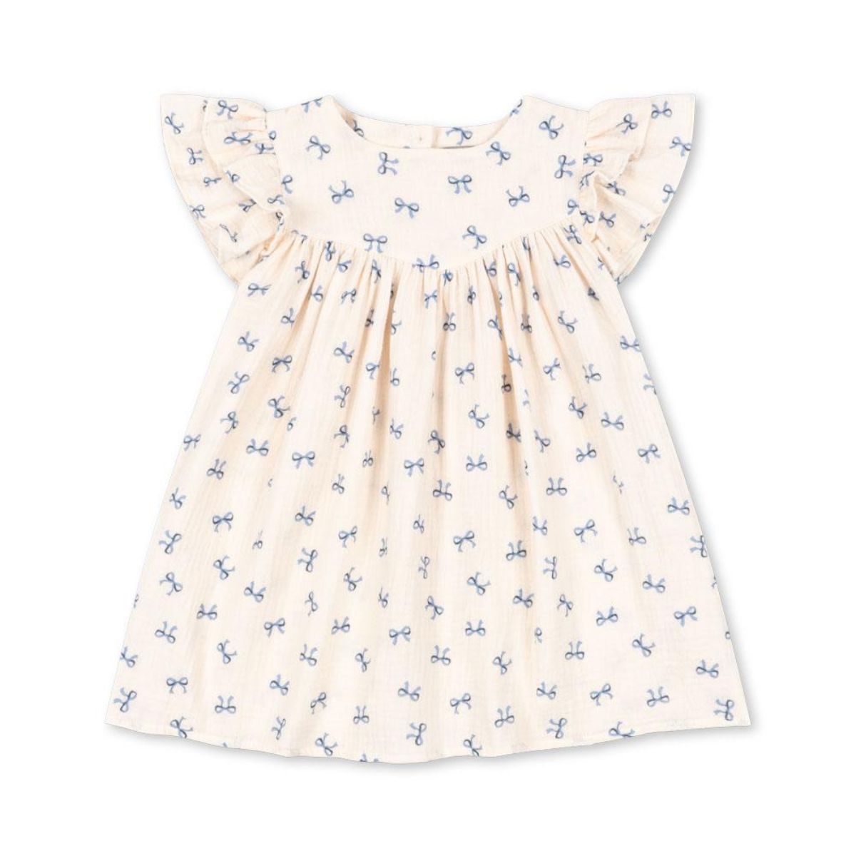De coco jurk bow bleu van het Deense merk Konges Slojd is een betoverende keuze voor je kleintje. Deze schattige jurk in een neutrale witte kleur is gemaakt van ademende en lichte mousseline, perfect voor warme dagen. VanZus