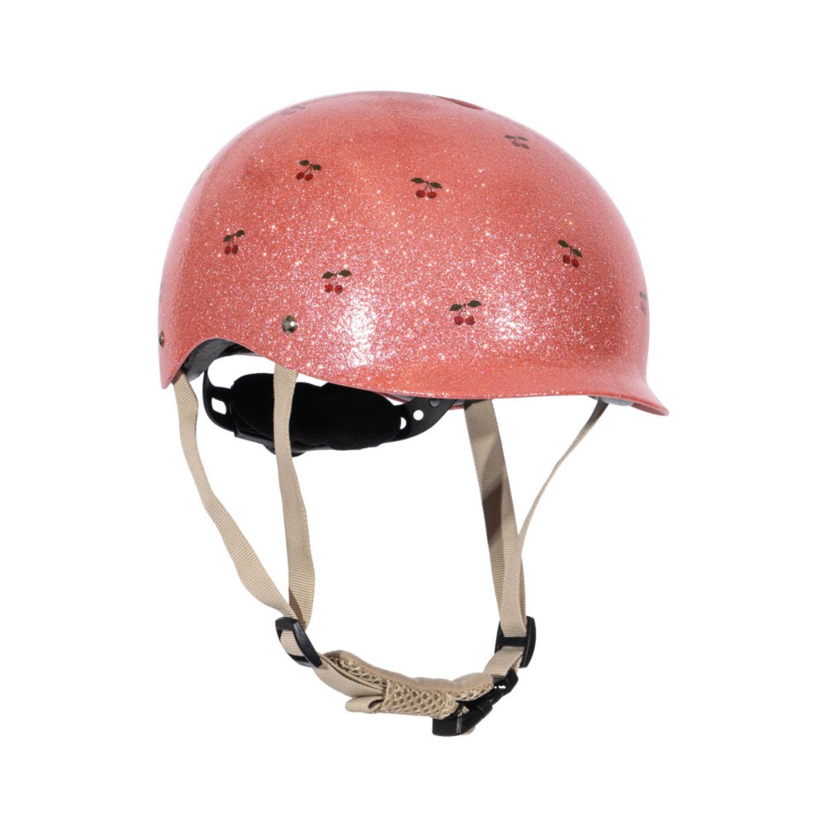 De Konges Slojd fietshelm cherry glitter biedt optimale bescherming en comfort voor je kind. Veiligheid en stijl gaan hand in hand met deze prachtige roze helm. Ook in sweet and sour te koop. VanZus