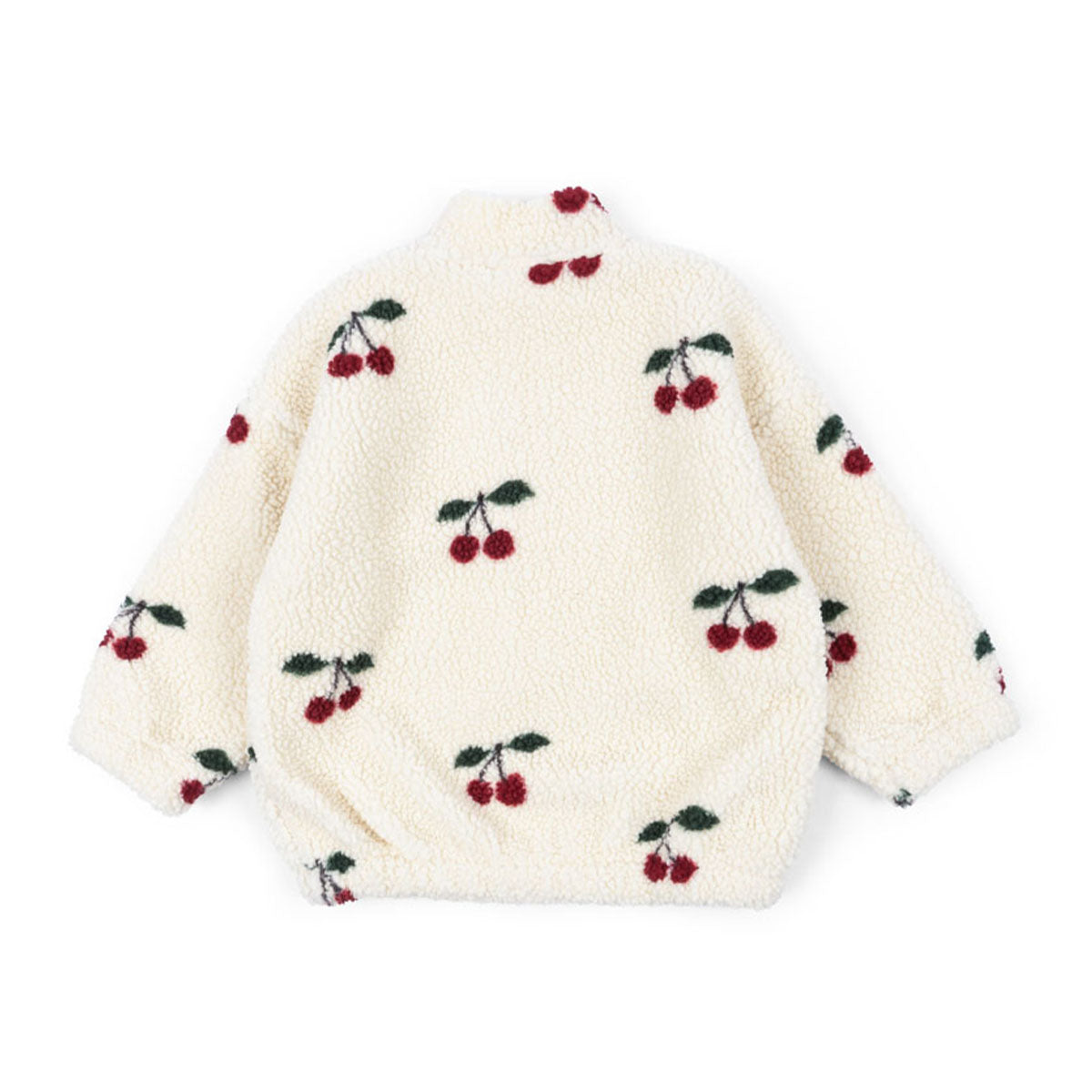 Houdt jouw kleintje van kersen? Dan is dit schattige jody teddy jasje van Konges Slojd in de print cherry perfect! De teddyjas heeft een zachte teddy stof met een leuk printje van kersen. VanZus