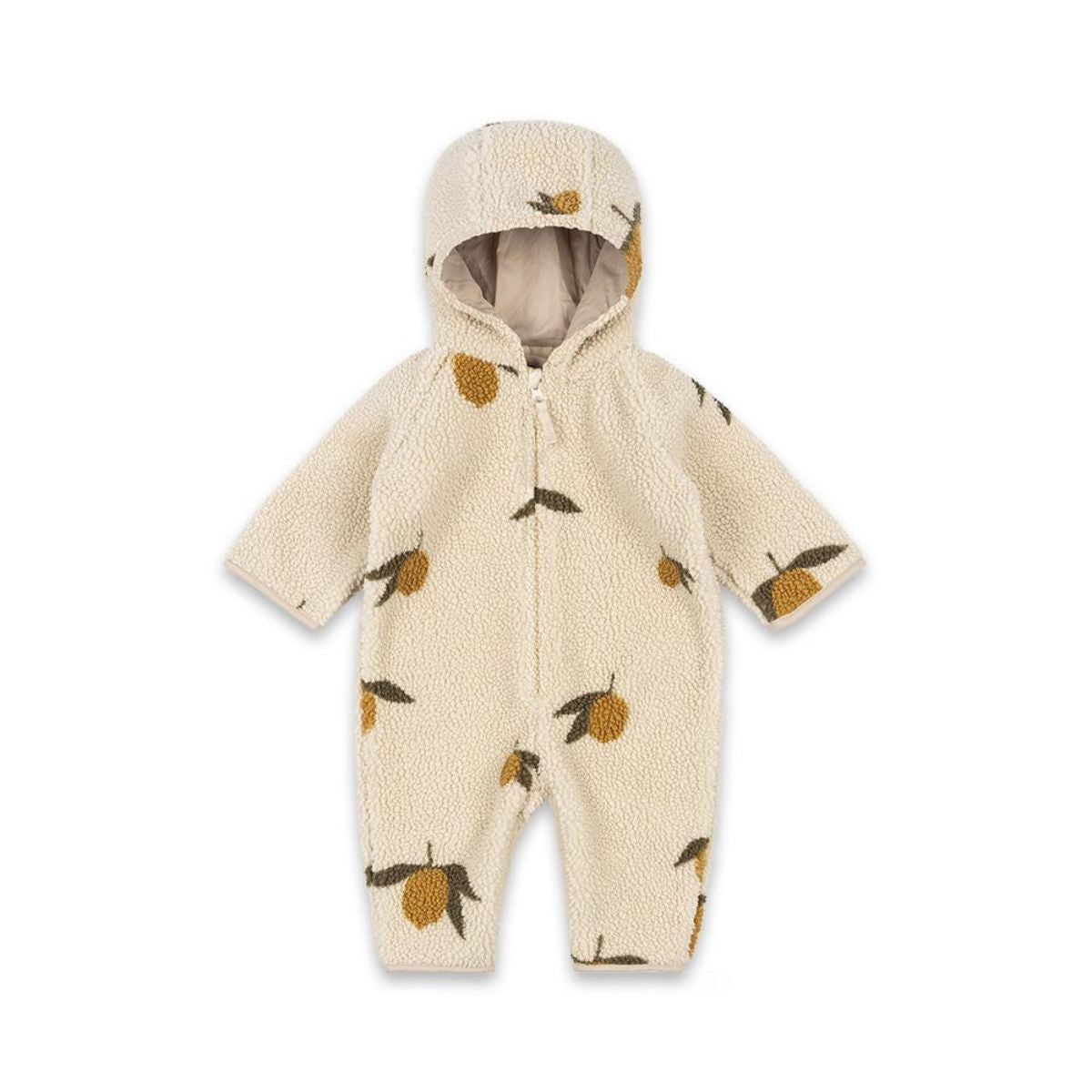 Konges Slojd Jody teddy onesie in de variant mon grand citron sage biedt warmte en comfort met een schattige citroenprint. Perfect voor jouw kleintje! In diverse varianten en maten. VanZus