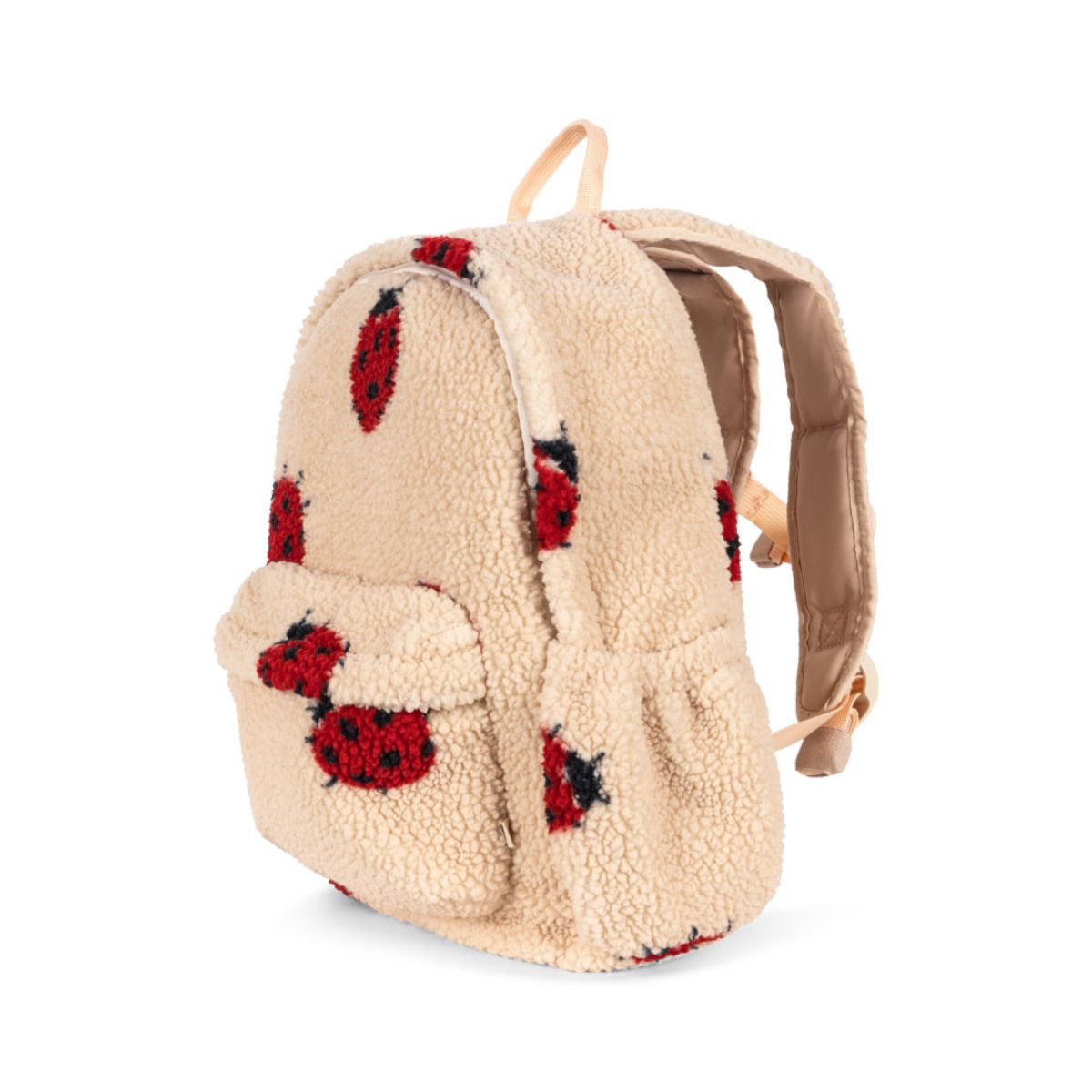 Konges Slojd jody teddy rugzak in de variant ladybug sand is perfect voor jouw kleintje. Vrolijke kleuren, zachte teddy stof en duurzame materialen maken deze rugzak een must-have! VanZus