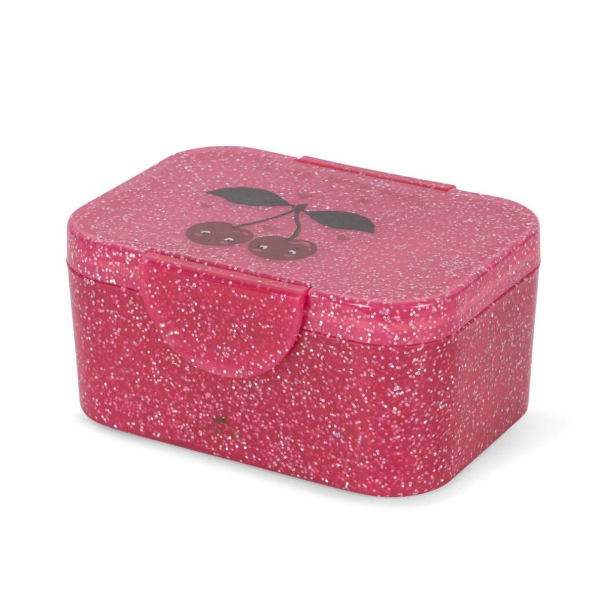 De Konges Slojd lunchbox cherry glitter in een vrolijke roze kleur is perfect voor school of onderweg. Met handige vergrendelingssluitingen en een praktische divider. Ideaal voor thuis of onderweg. VanZus