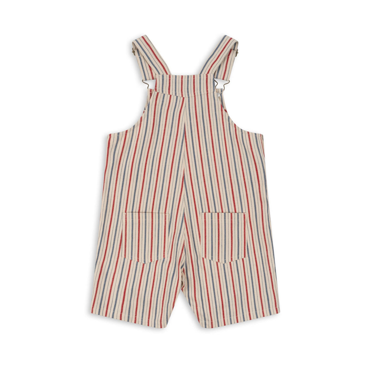 Hoe schattig is deze hippe marlon tuinbroek in de print antique stripe van Konges Slojd?! Het tuinpakje heeft korte pijpjes en is voorzien van een mooie print van gekleurde verticale strepen in rood en blauw voor een vintage look. VanZus