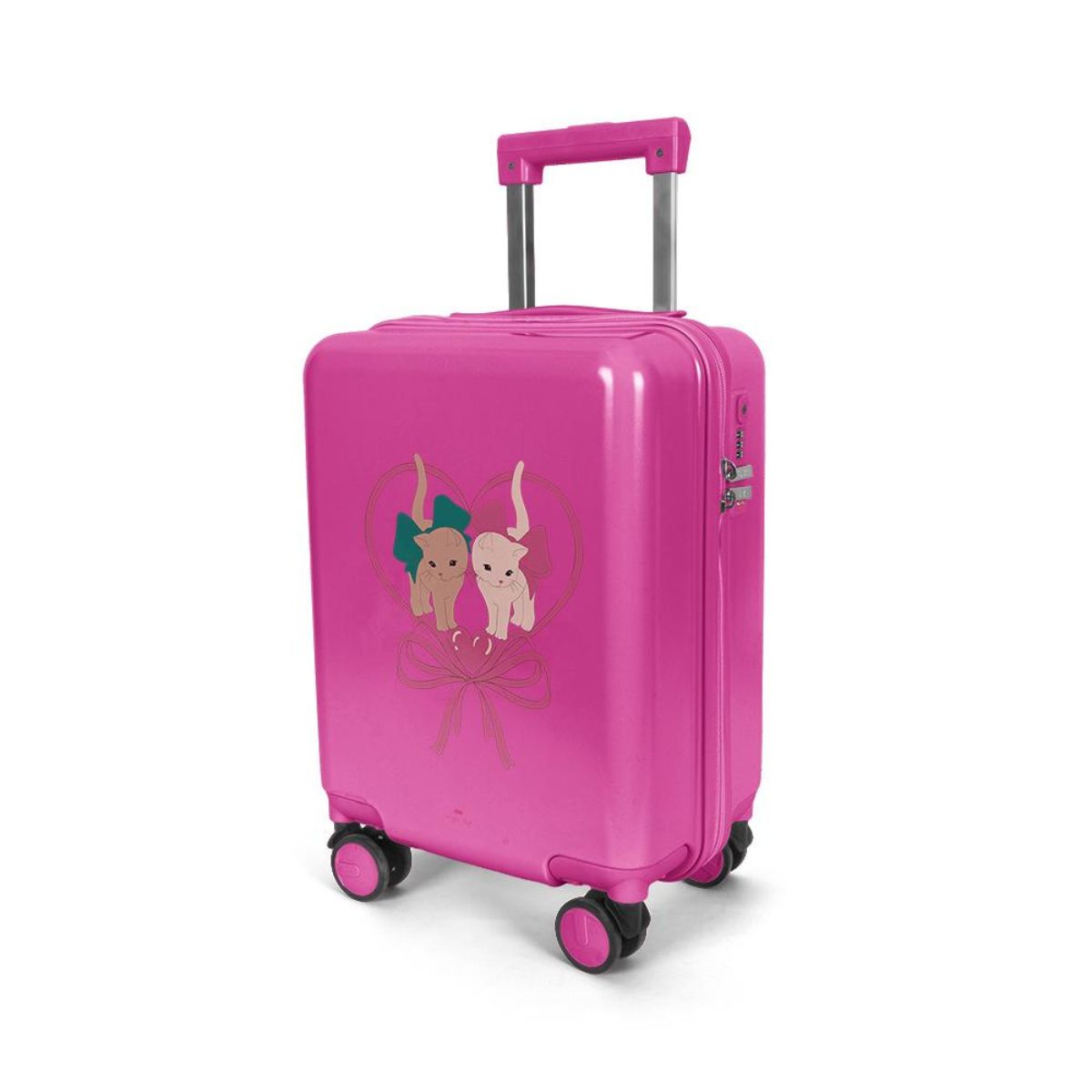 Ga je op vakantie? Dan mag de Konges Slojd reiskoffer bow kitty pink niet ontbreken! De handbagage koffer is lichtgewicht en stevige met schattige poezen. Ideaal voor kleine reizigers! VanZus