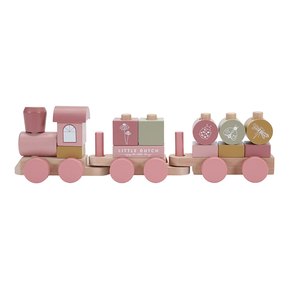 Little Dutch Tren de bloques de madera rosa