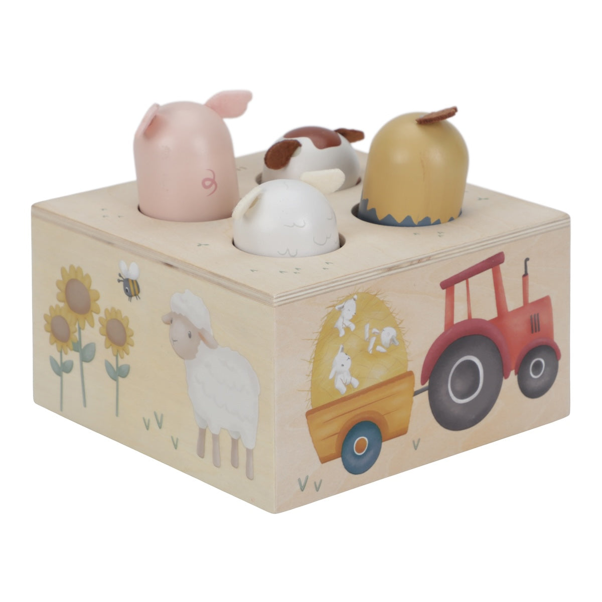 Superleuk kinderspeelgoed: pop-up spel little farm van Little Dutch. Pop de 4 boerderijdieren omhoog en duw ze weer terug. Gegarandeerd veel plezier. VanZus