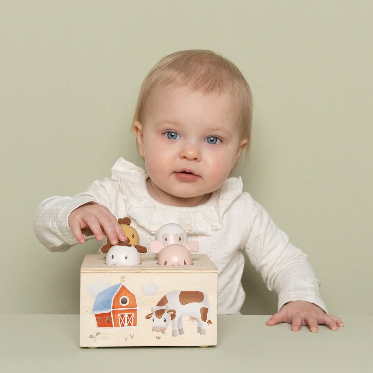 Superleuk kinderspeelgoed: pop-up spel little farm van Little Dutch. Pop de 4 boerderijdieren omhoog en duw ze weer terug. Gegarandeerd veel plezier. VanZus