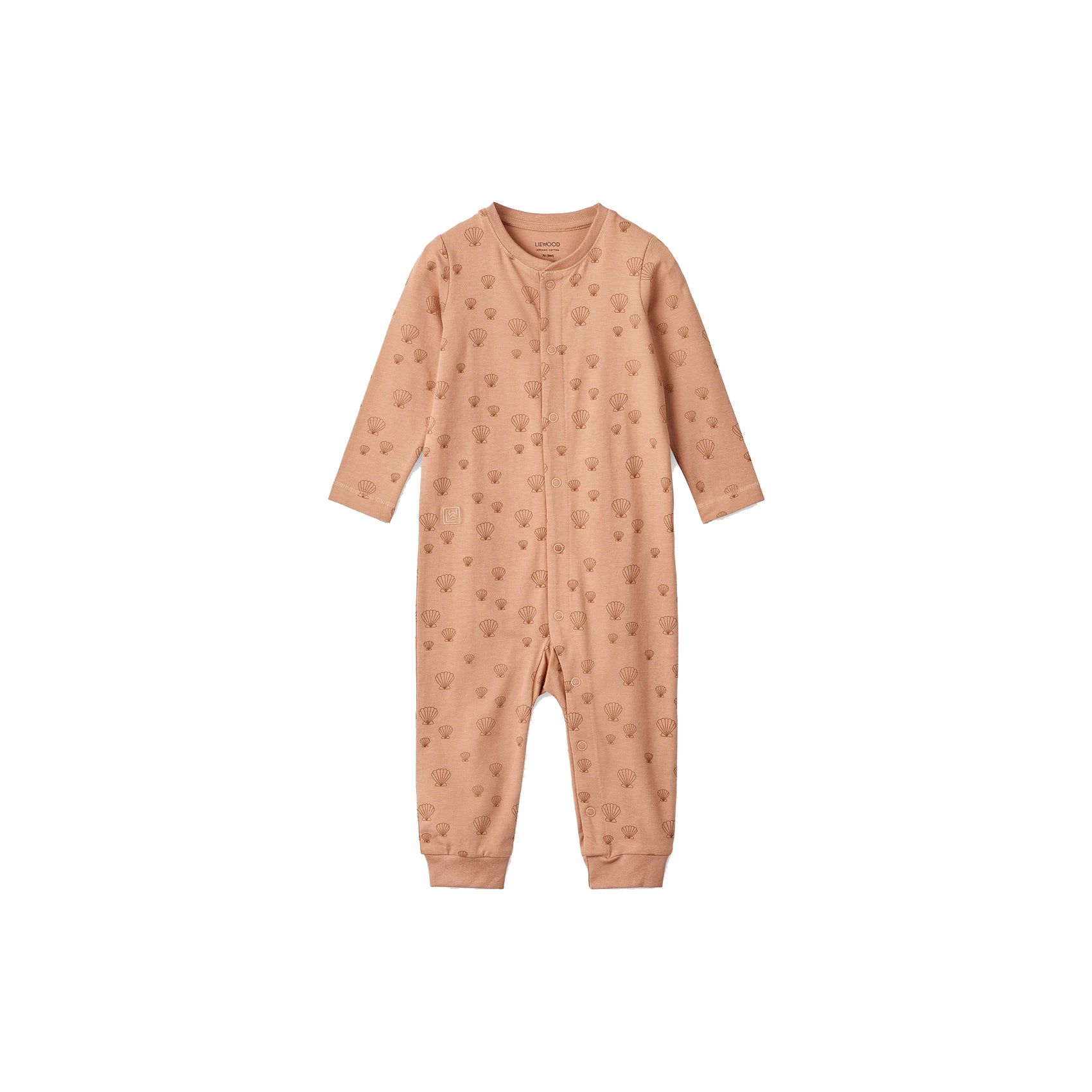Comfortabel én hip: de zachte pyjama jumpsuit birk in de variant sea shell/pale tuscany uit de collectie van Liewood. 100% organisch katoen, lange mouwen, handige drukknoopjes en een lieve print. VanZus