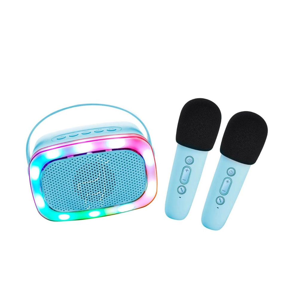 Het feest kan beginnen met deze karaokeset met 2 microfoons in blue van Lalarma! Ben jij de beste zanger of zangeres? Misschien schuilt er wel een superster in je!  Geef een karaokefeest met je vrienden!  De blauwe karaokeset bestaat uit een speaker en twee microfoons die op Bluetooth werken. VanZus