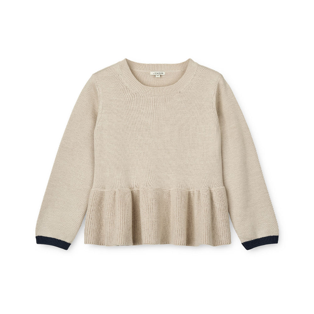 Hoe schattig is deze esme gebreide trui in de kleur sandy van het merk Liewood? Dit lieve truitje in een prachtige beige kleur is de eyecatcher van elke outfit! Houd je baby lekker warm en stylish met dit geweldige truitje! VanZus