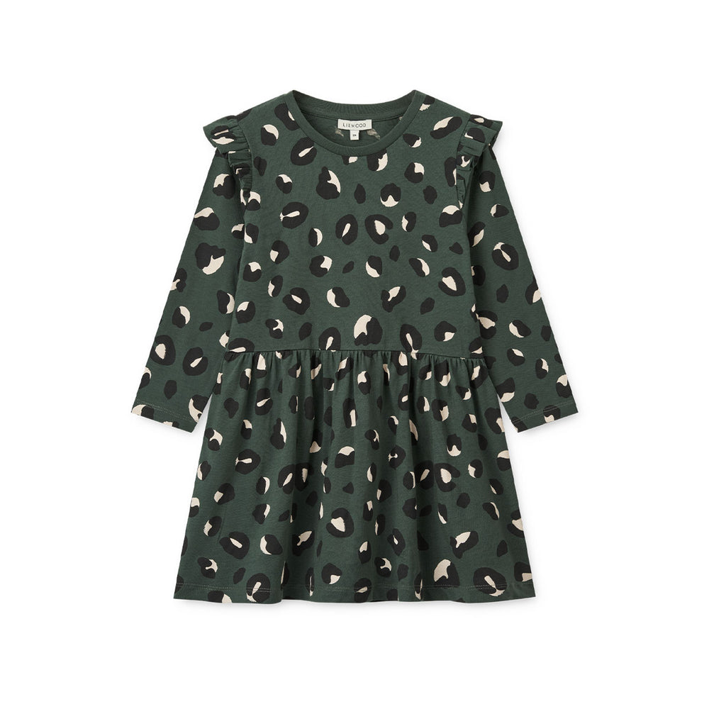 Deze lima lange mouwen jurk in de kleur spot wild leo/forest green van het merk Liewood is een handige en stijlvolle aanvulling op de garderobe van je kleinje. Combeer de jurk met een panty of maillot en de outfit is compleet! De jurk is gemaakt van katoen en zit daarom ontzettend lekker. VanZus