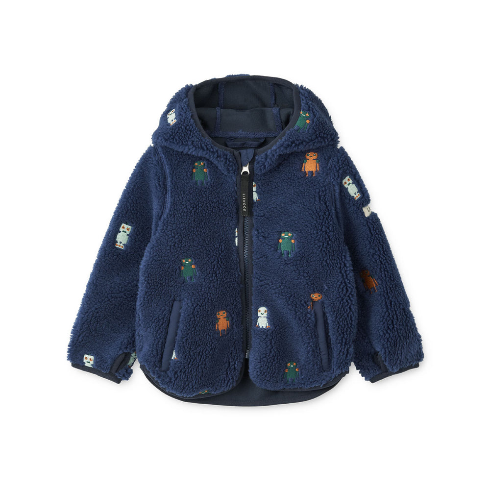 Je kind blijft lekker warm met de Liewood mara jas met oortjes in de kleur robots/indigo blue! Deze leuke fleecejas voor kinderen is geschikt voor alle avonturen in de buitenlucht. VanZus