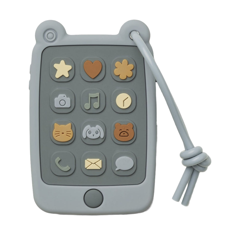 Kinderspeelgoed en bijtring in één: de thomas speelgoed mobiele telefoon sea blue van Liewood. Met 12 'knoppen' met motieven en iconen, zacht siliconen, 10x6,5 cm. VanZus