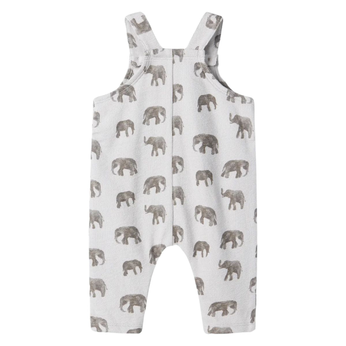 Lil' Atelier baby dias dio overall in vapor blue elephant. Comfortabele salopette van 100% biologisch katoen met bretels en all-over print van olifanten. Hip en functioneel voor elk moment. VanZus