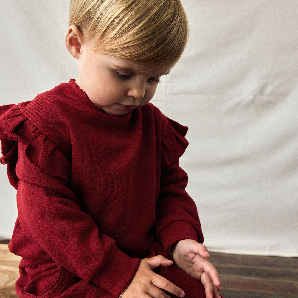 De Lil' Atelier kilano sweat trui in de kleur red dahlia is een zachte en comfortabele trui, perfect voor je kleintje. De trui is gemaakt van 100% biologisch katoen, wat de trui heerlijk zacht, warm, maar ook luchtig maakt. VanZus