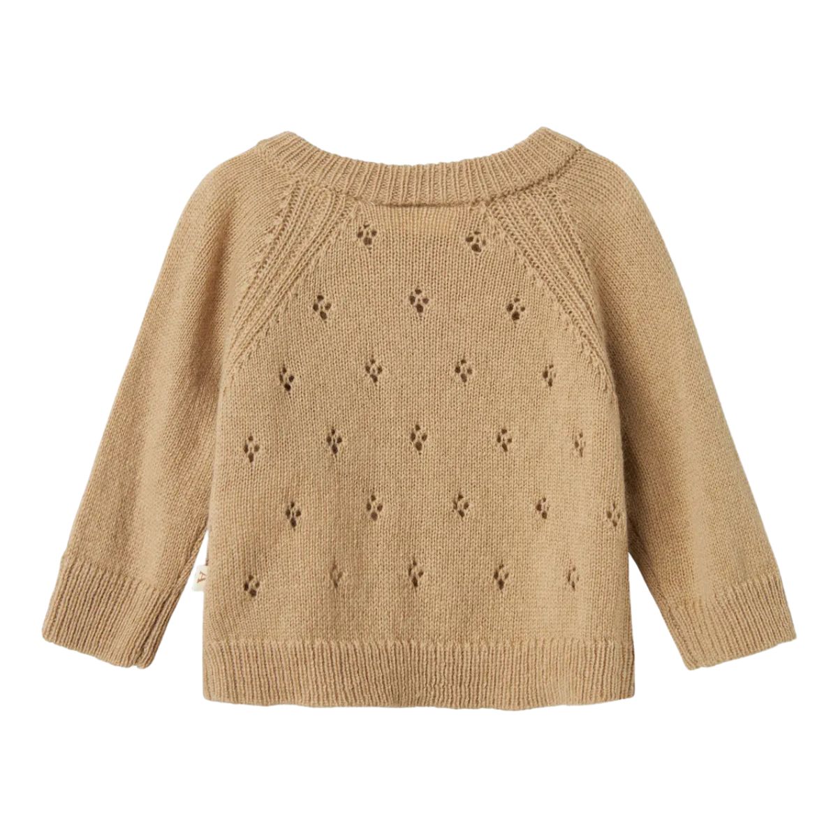 De baby nalio wrap knit trui in safari melange van Lil' Atelier is een zacht gebreid vest van RWS-wol en kasjmier, perfect voor herfst/winter. Houd je baby warm en comfortabel. VanZus