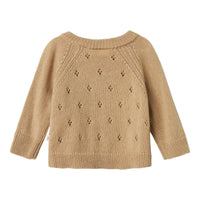 De baby nalio wrap knit trui in safari melange van Lil' Atelier is een zacht gebreid vest van RWS-wol en kasjmier, perfect voor herfst/winter. Houd je baby warm en comfortabel. VanZus
