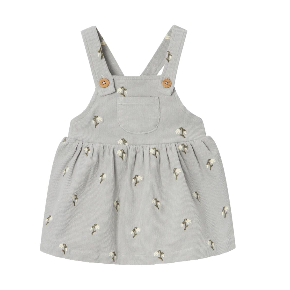 De baby nelly corduroy overjurk in mirage gray van Lil' Atelier is een comfortabele salopette jurk van ribfluweelstof met geborduurde print, bretels en borstzak. Voor echte fashionista's.  VanZus