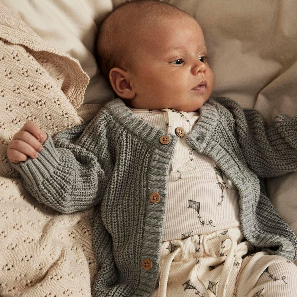 Maak de outfit van je kleintje net een beetje warmer met dit emlen baby longsleeve knit vest in de kleur gray morn van het merk Lil' Atelier. Dit schattige vest is enorm trendy, zit comfortabel en ziet er geweldig uit! Het vest is voorzien van een grove structuur in een mooie, grijze kleur. VanZus