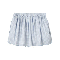 Stijlvol en hip: het Lil' Atelier hazelle rokje in zen blue. Gemaakt van 100% biologisch katoen met een verstelbare tailleband en mooie knoopdetails. Perfect voor elke gelegenheid. VanZus