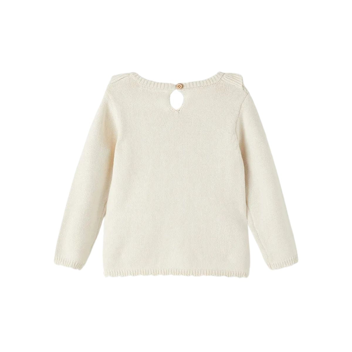 Schattig en duurzaam: de Lil' Atelier laguna knit trui in turtledove, gemaakt van 100% biologisch katoen. Comfortabel met een O-hals en ruches. Perfect voor de herfst/winter 2024. VanZus