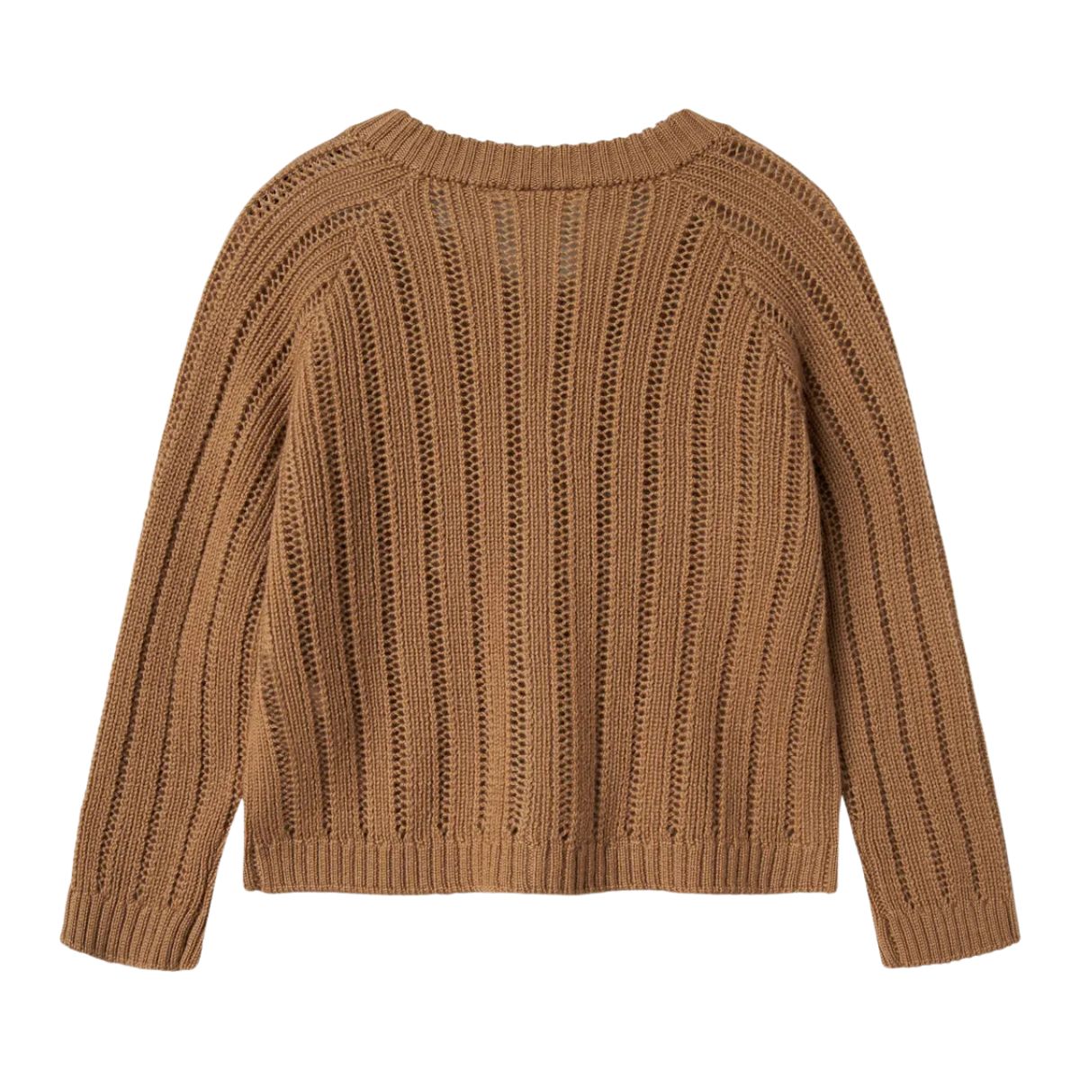 Houd je kind warm en stijlvol met dit gebreide vestje nomo knit in de kleur tigers eye van het merk Lil' Atelier. Gemaakt van 100% RWS-wol, perfect voor de herfst en winter. Met een regular fit en lange mouwen! VanZus