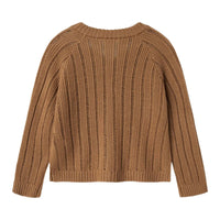 Houd je kind warm en stijlvol met dit gebreide vestje nomo knit in de kleur tigers eye van het merk Lil' Atelier. Gemaakt van 100% RWS-wol, perfect voor de herfst en winter. Met een regular fit en lange mouwen! VanZus