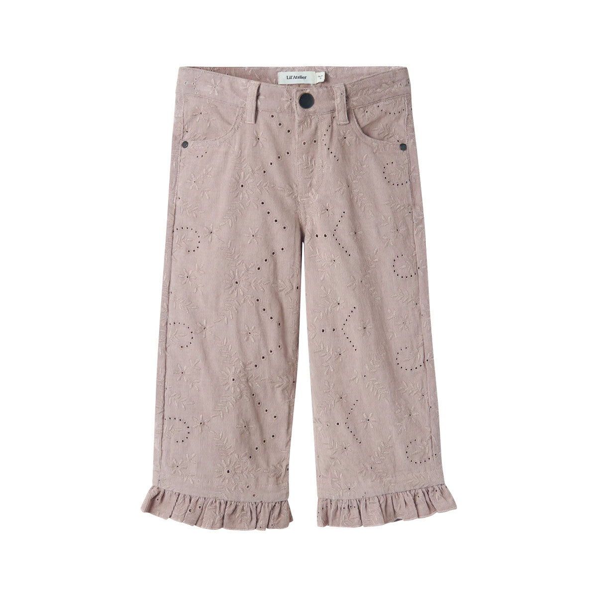 Voeg kleur toe aan de garderobe van je kind met de Lil' Atelier rose wide corduroy bine broek in etherea. Deze wide leg fit broek in corduroy biedt comfort en stijl voor lente en zomer. VanZus