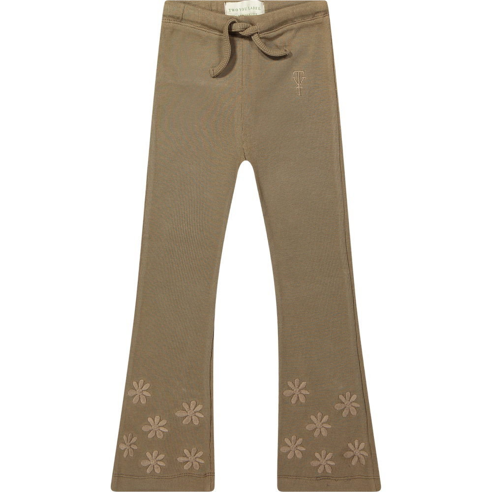 Two You Label lilly straight legging embroidery flower brown