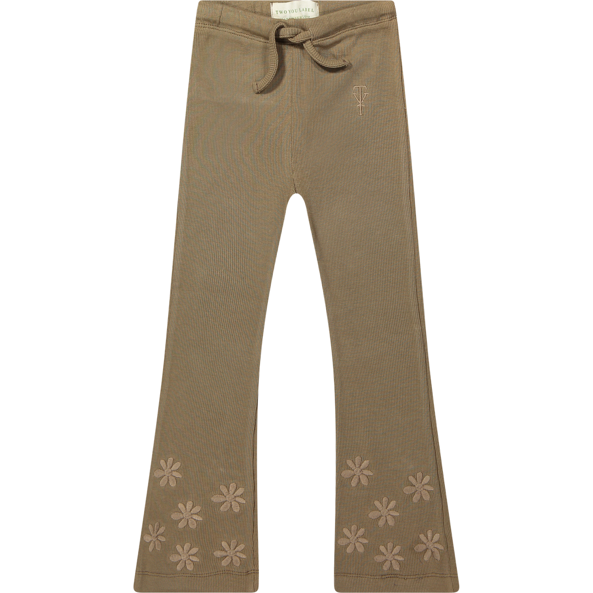 Two You Label lilly straight legging embroidery flower brown