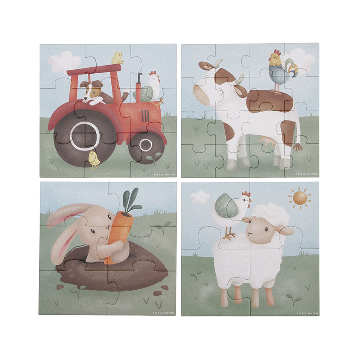 Laat je kindje op een gezellige manier kennis maken met de dieren op de boerderij met deze leuke 4-in-1 puzzel little farm van Little Dutch. Deze leuke puzzels hebben allemaal een boerderijthema met superschattige dieren in de bekende, schattige Little Dutch stijl. VanZus